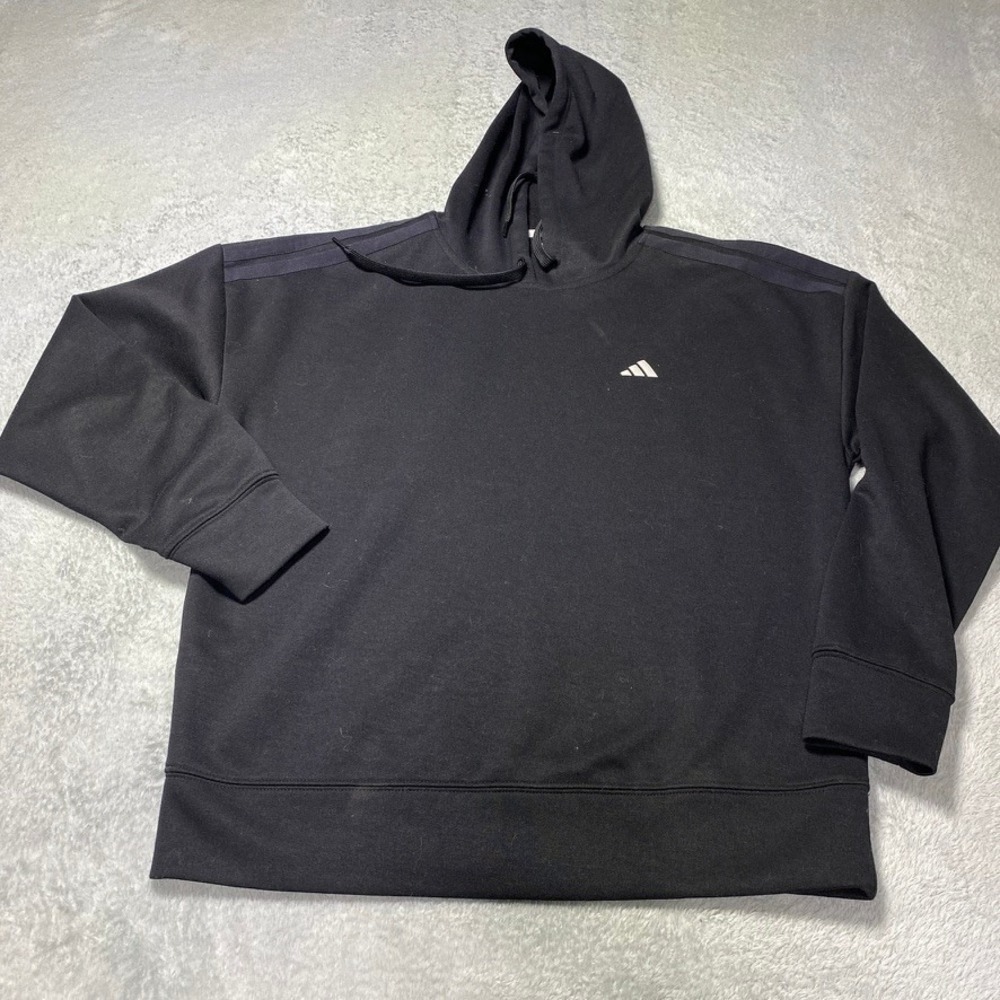 Adidas Men Medium Hoodie Pullover Black Activewear Sporty Logo Long Sleeve